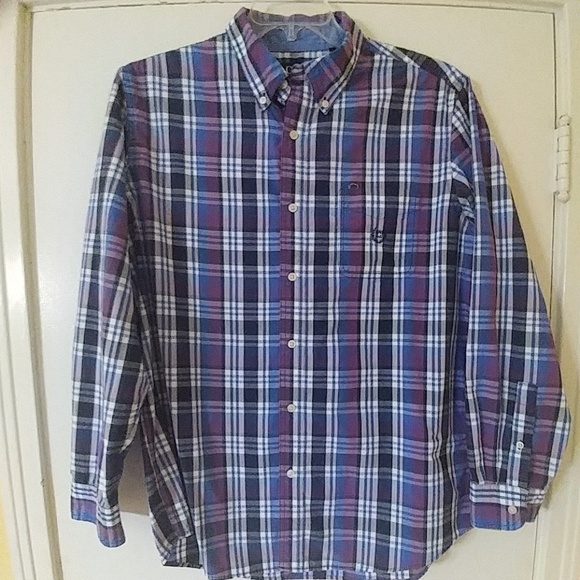 CHAPS Mens Purple & Blue Plaid Shirt L - Picture 1 of 6